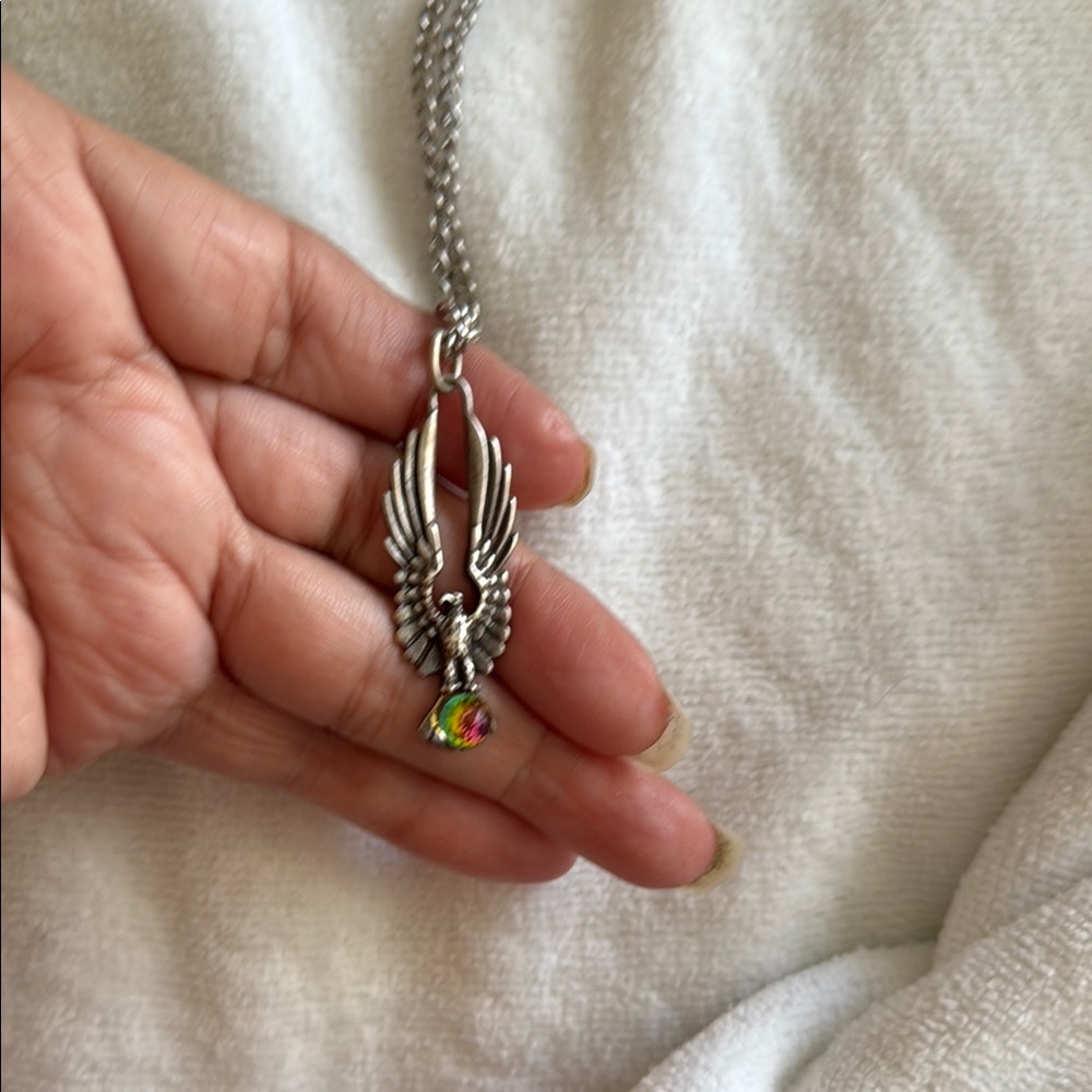 Silver Eagle  Necklace with Multicolor Gemstone